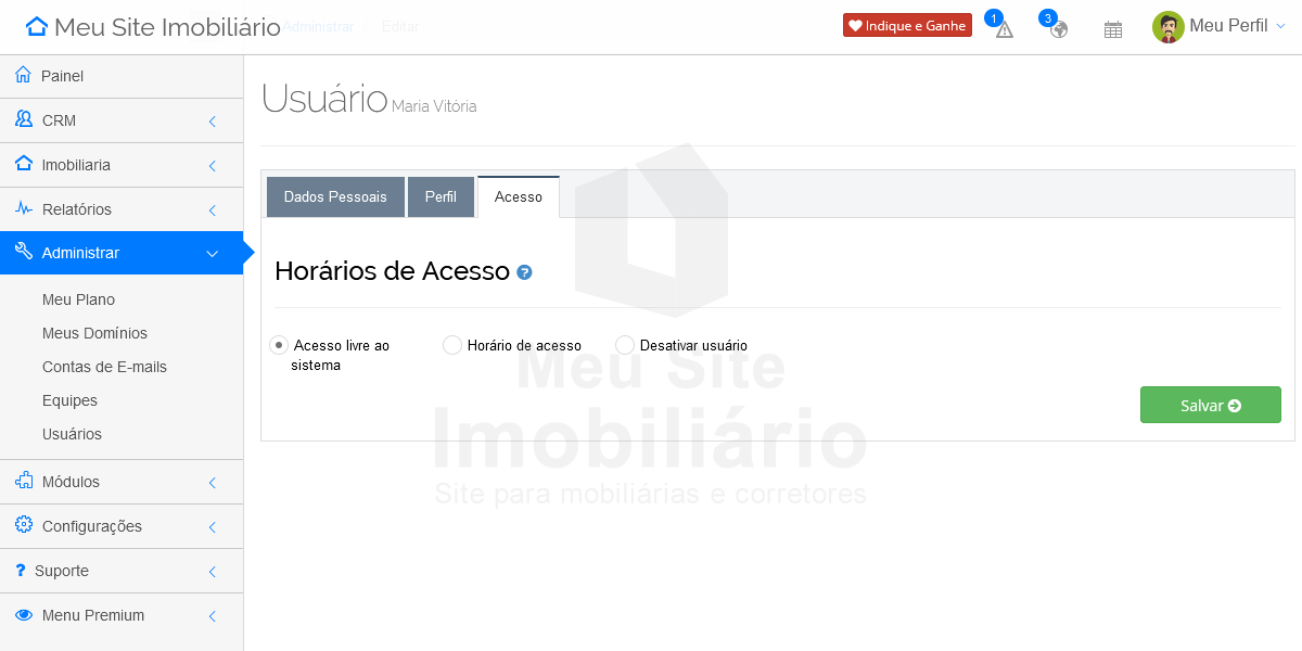 Meu Site Imobiliário - Administrar Usuários - Tela 09