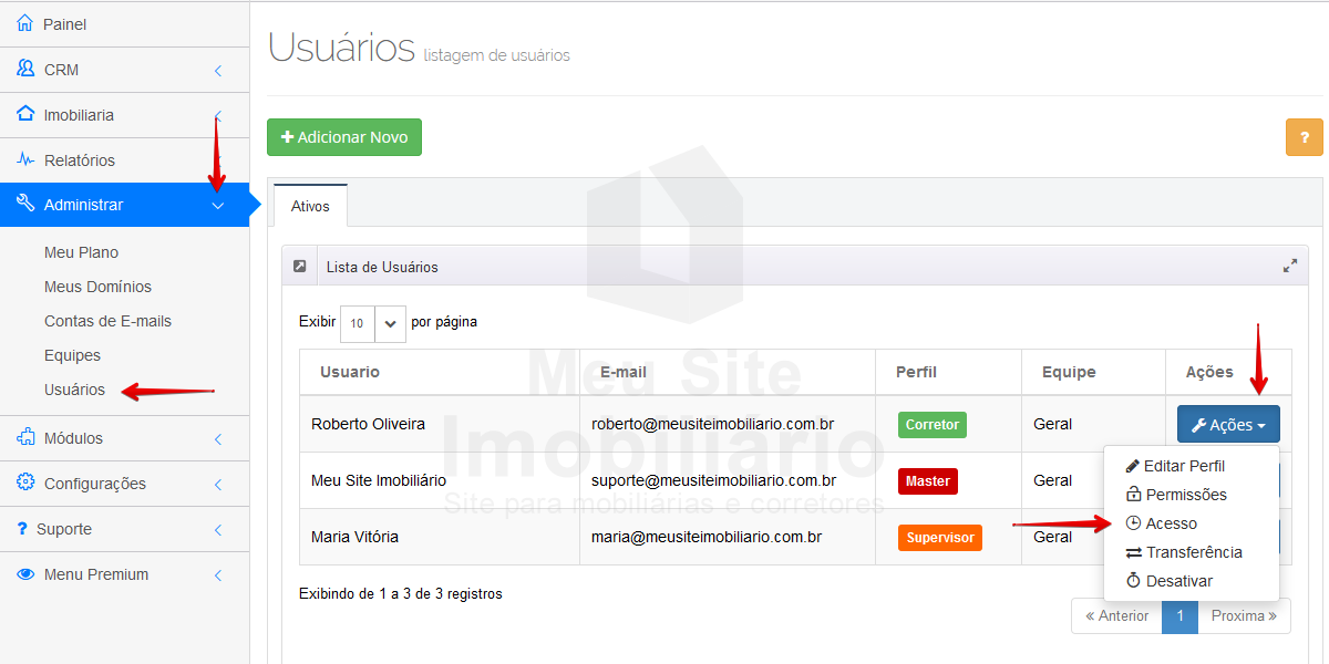 Meu Site Imobiliário - Administrar Usuários - Tela 12